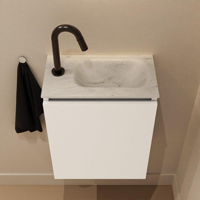 MONDIAZ TURE-DLUX Meuble toilette - 40cm - Talc - EDEN - vasque Opalo - position droite - 1 trou de robinet