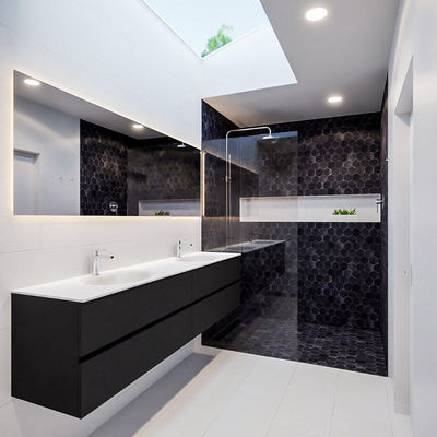 MONDIAZ VICA Badkamermeubelset - 200cm - 4 lades - wasbak Moon dubbel - 2 kraangaten - solid surface urban