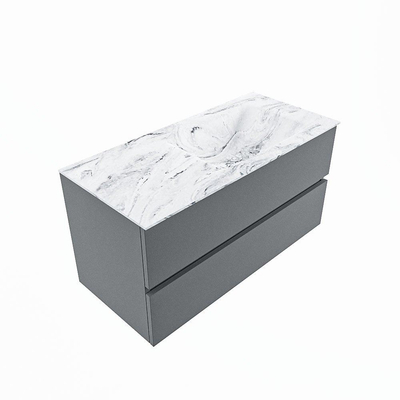 MONDIAZ VICA-DLUX Badkamermeubelset - 100cm - onderkast plata- 2 lades - inbouw wastafel cloud rechts - 1 kraangat - 60cm hoge versie - glace