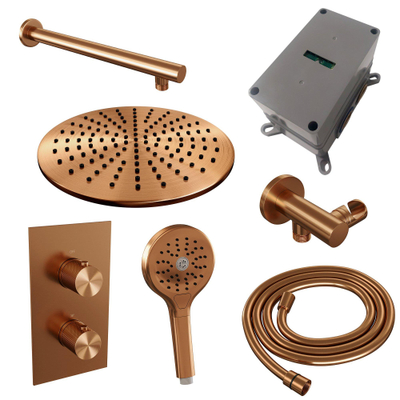 BRAUER Copper Carving inbouw regendoucheset – Ø30 cm hoofddouche – 40 cm rechte wandarm – vaste douchehouder