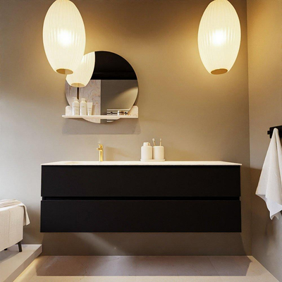 Mondiaz VICA-DLUX Ensemble de meuble de salle de bain - 150cm - meuble sous-vasque urban - 2 tiroirs - lavabo encastré cloud gauche - 1 trou de robinet - version haute de 60cm - ostra