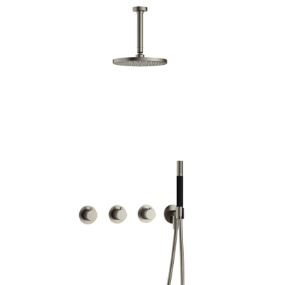 Hotbath Cobber IBS70 Regendoucheset - inbouw - 15cm plafondarm - 20cm ronde hoofddouche - staafhanddouche - geborsteld nikkel (RVS)