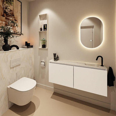 MONDIAZ TURE-DLUX Meuble WC 120 cm Talc. EDEN vasque Ostra position à droite. Avec 1 trou de robinet.