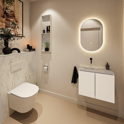 MONDIAZ TURE-DLUX Meuble WC 60 cm Talc. Lavabo EDEN Opalo position gauche. Sans trou de robinet.