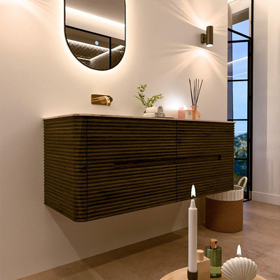 Mondiaz CIRO-DLUX Ensemble de meubles de salle de bains - 130x45x50cm - lavabo solid surface Frappe - 1 vasque à gauche - sans trous de robinet - 4 tiroirs - Shadow