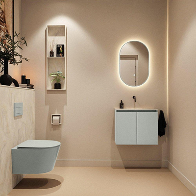 MONDIAZ TURE-DLUX Meuble toilette - 60cm - Greey - EDEN - vasque Ostra - position centrale - sans trou de robinet
