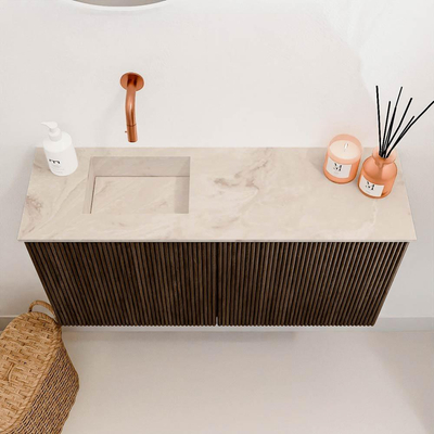 Mondiaz JOYA-DLUX Meuble de salle de bains 80cm - couleur Walnut - Vasque FAYE position Gauche Sans trou de robinet couleur Frappe