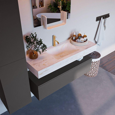 Mondiaz ALAN-DLUX Ensemble de meuble - 120cm - meuble Dark grey mat - 1 tiroir - Lavabo Cloud Ostra suspendu - vasque Centre - 1 trou de robinet