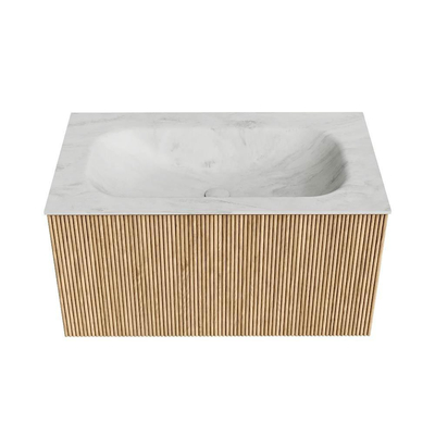 MONDIAZ KURVE-DLUX 80cm Meuble salle de bain - couleur Oak - 1 tiroir - vasque BIG SMALL centre - 1 trou de robinet - couleur Opalo