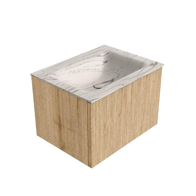 MONDIAZ KURVE-DLUX 60cm badmeubel kleur Oak met 1 lade en 0 deuren. Wastafel CLOUD Midden zonder kraangat Nata.