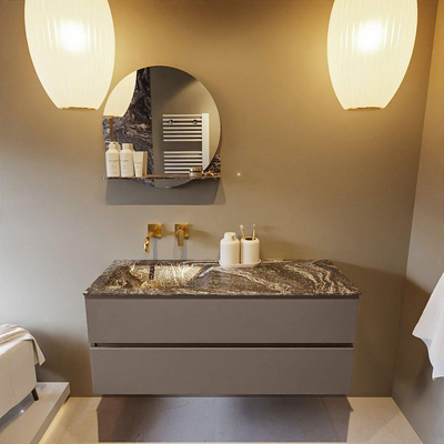 Mondiaz VICA-DLUX ensemble de meuble de salle de bain - 120cm - meuble sous-vasque fumée - 2 tiroirs - lavabo encastré nuage gauche - sans trous de robinet - version haute 60cm - lave