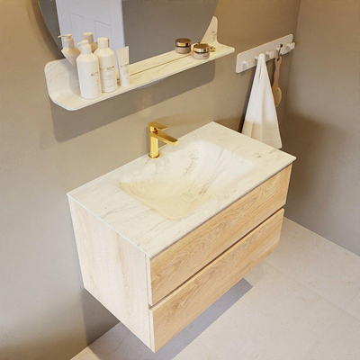 MONDIAZ VICA-DLUX Badkamermeubelset - 80cm - onderkast washed oak - 2 lades - inbouw wastafel cloud midden - 1 kraangat - 60cm hoge versie - opalo