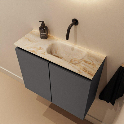 MONDIAZ TURE-DLUX meuble WC 60 cm Dark Grey. Lavabo EDEN Frappe position droite. Sans trou de robinet.