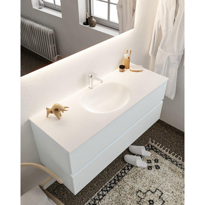 Mondiaz VICA ensemble de meuble de salle de bain - 120cm - meuble sous-vasque argile - 2 tiroirs - lavabo lune milieu - 1 trou de robinet - miroir LED - version XL 60cm haut