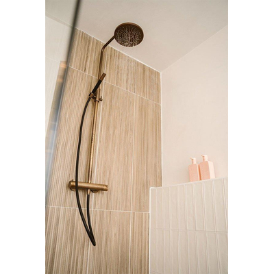 Hotbath Cobber Thermostatische regendoucheset - met 20cm ronde hoofddouche staafhanddouche - verweerd messing verouderd goud