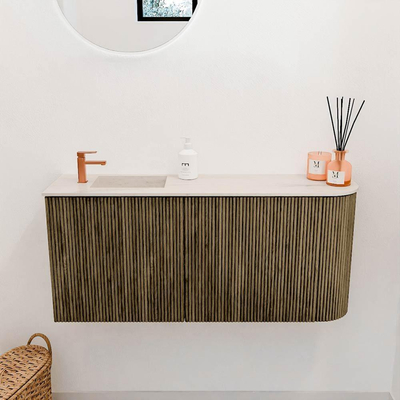 Mondiaz JOYA-DLUX 91.6cm toiletmeubel - ronding rechts kleur Dusk - Wastafel FAYE positie Links 1 kraangat kleur Meli.