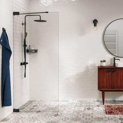 Sealskin Pure Inloopdouche - 100x200cm - helder glas - 8mm - antikalklaag - zwart mat