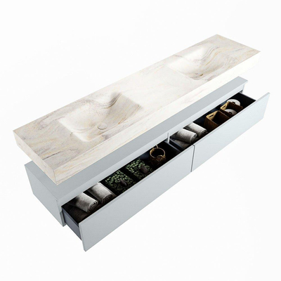 MONDIAZ ALAN - DLUX Ensemble meuble de salle de bains - 200cm - meuble bas - Clay - 2 tiroirs - lavabo suspendu - 2 bassins - 0 trous de robinet - Ostra