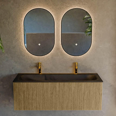 Mondiaz KURVE Badkamermeubelset - 120x46x40cm - 1 lade - wastafel solid surface - midden - 2 kraangaten - Dusk