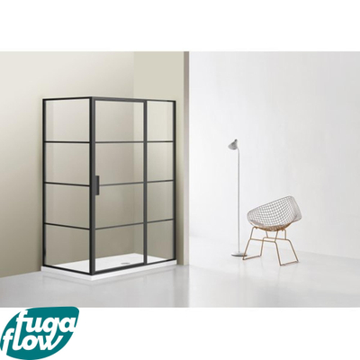 Cabine de douche FugaFlow Efficiente Vetro 140x100cm avec panneau fixe en verre de sécurité cadre lignes à l'extérieur avec anti-calcaire noir mat -