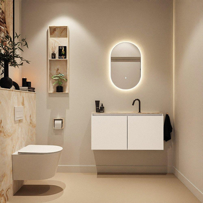 MONDIAZ TURE-DLUX Meuble toilette - 100cm - Talc - EDEN - vasque Frappe - position centrale - 1 trou de robinet