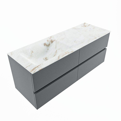 Mondiaz VICA-DLUX Ensemble de meuble de salle de bain - 130cm - meuble sous-vasque plata - 4 tiroirs - lavabo encastré cloud gauche - 1 trou de robinet - version haute de 60cm - frape