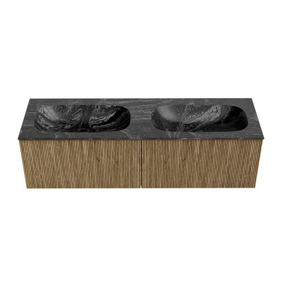 Mondiaz KURVE-DLUX Badkamermeubelset - 150x46x40cm - 2 lade - wastafel solid surface - dubbel - 2 kraangaten - Dusk