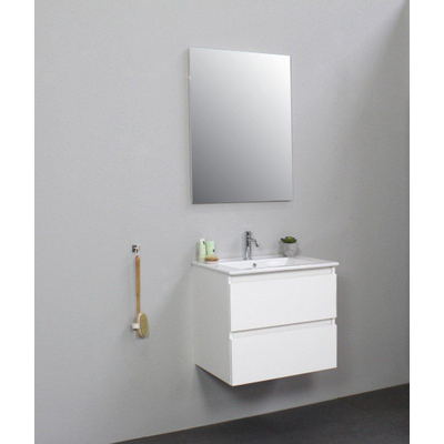 Basic Bella Meuble avec lavabo céramique avec 1 trou de robinet avec miroir 60x55x46cm Flat Pack Blanc haute-brillance