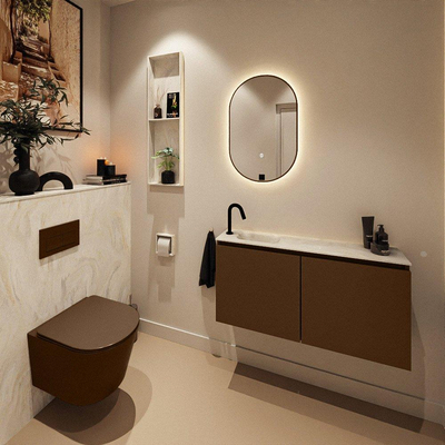 MONDIAZ TURE-DLUX 100cm toiletmeubel Rust. EDEN wastafel Ostra positie links. Met 1 kraangat.