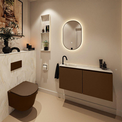 MONDIAZ TURE-DLUX Meuble toilette - 100cm - Rust - EDEN - vasque Ostra - position gauche - 1 trou de robinet