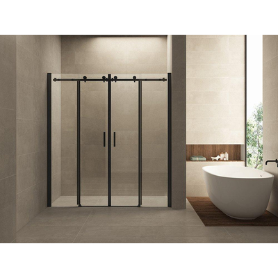 Wiesbaden Slide Porte coulissante double pour niche 1800 x 2000 x 8 mm verre clair nano mat noir