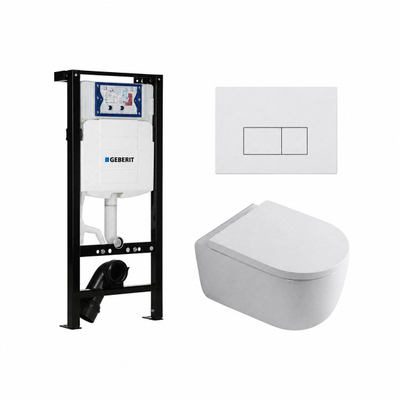QeramiQ Dely Swirl Toiletset - 36.3x51.7cm - Geberit UP320 plieger inbouwreservoir - 35mm zitting - glans witte bedieningsplaat - rechthoekige knoppen - glans wit