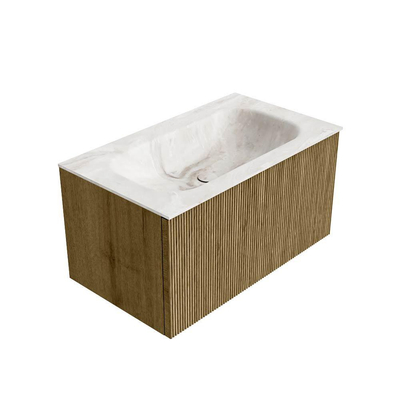 Mondiaz KURVE-DLUX Ensemble de meuble salle de bain - 80x46x40cm - 1 tiroir - lavabo en solid surface - milieu - 1 trou de robinet - Dusk