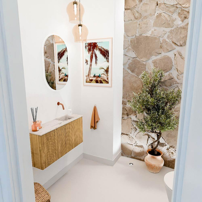 Mondiaz JOYA-DLUX 80cm toiletmeubel - kleur Oak - Wastafel FAYE positie Rechts Zonder kraangat kleur Nata.