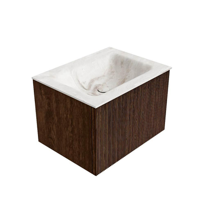 MONDIAZ KURVE-DLUX 60cm Meuble salle de bain - couleur Walnut - 1 tiroir - vasque CLOUD centre - 1 trou de robinet - couleur Frappe