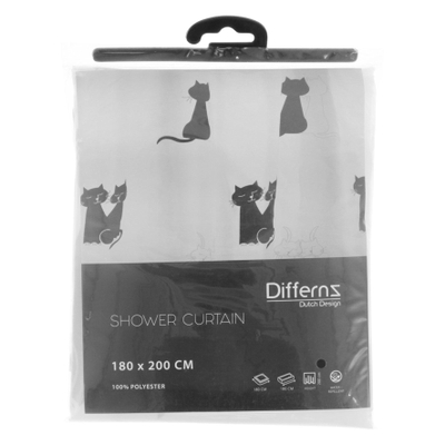 Differnz Rideau de douche Cats Polyester 180x200cm Blanc / Noir