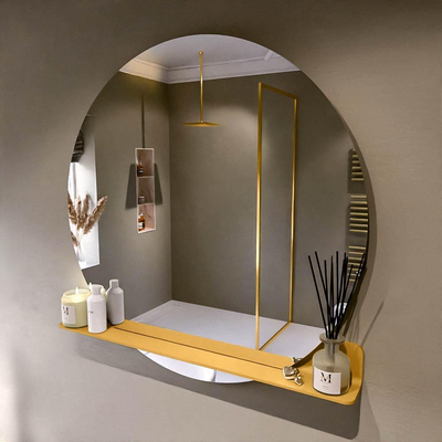 Mondiaz SPOT spiegel – Ø110 cm – met planchet – Ocher (geel)