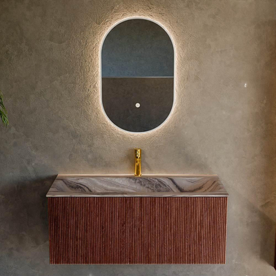 MONDIAZ KURVE-DLUX 100cm badmeubel kleur Ruby met 1 lade en 0 deuren. Wastafel BIG MEDIUM Midden 1 kraangat Sombra.