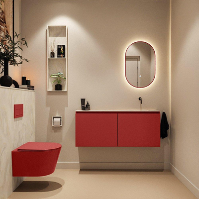 MONDIAZ TURE-DLUX Meuble toilette - 120cm - Fire - EDEN - vasque Ostra - position droite - sans trou de robinet