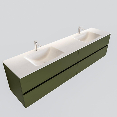 MONDIAZ VICA Ensemble de meuble salle de bain - 200cm - 4 tiroirs - lavabo Cloud double - 2 trous de robinet - solid surface army