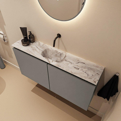 MONDIAZ TURE-DLUX Meuble WC 100 cm Smoke. EDEN vasque Glace position milieu. Sans trou de robinet.