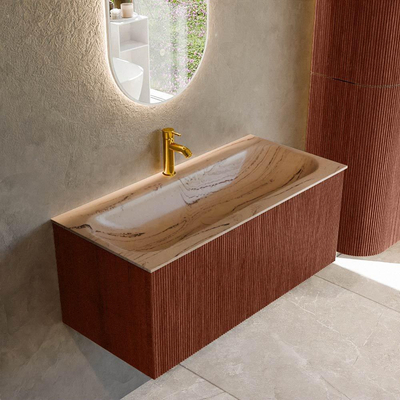 MONDIAZ KURVE-DLUX 100cm badmeubel kleur Ruby met 1 lade en 0 deuren. Wastafel BIG MEDIUM Midden 1 kraangat Arena.