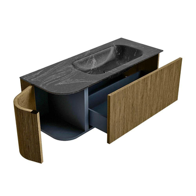 Mondiaz KURVE-DLUX Ensemble de meuble de salle de bains - 115x46x40cm - 1 tiroir - 1 porte - lavabo solid surface - à droite - 1 trou de robinet - Dusk