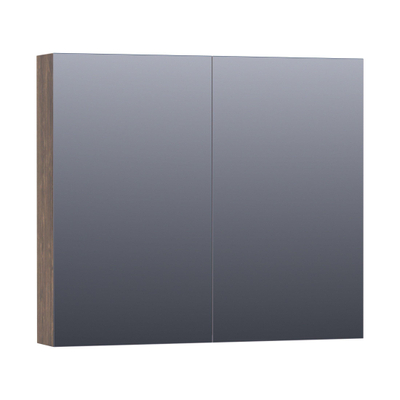 Saniclass Dual Spiegelkast - 80x70x15cm - 2 links- rechtsdraaiende spiegeldeur - MFC - burned bark