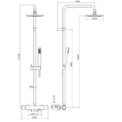 Plieger Napoli colonne de douche thermostatique avec douche de tête ø20cm avec douchette à main m.1 position chrome bu85rm2151cr