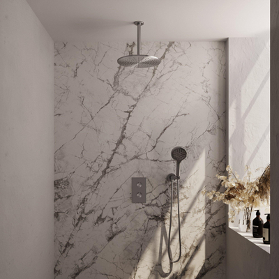 Brauer Brushed Edition Ensemble de douche pluie encastré - pomme de douche 30 cm - 2 fonctions - - inclus élément encastré - douchette ronde 3 jets - inox brossé PVD