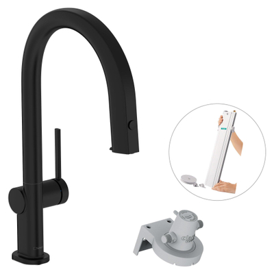 Hansgrohe Aqittura M91 Filter systeem - 210 uittrekbare uitloop - 1jet - sbox - mat zwart