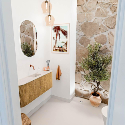 Mondiaz JOYA-DLUX 103.2cm toiletmeubel - ronding links en rechts kleur Oak - Wastafel FAYE positie Midden Zonder kraangat kleur Meli.