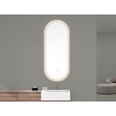 Wiesbaden Nomi miroir avec cadre ovale avec LED, dimmable et chauffage miroir 50 x 100 cm or