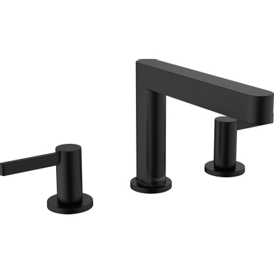 Hansgrohe Finoris wastafelkraan - model 110 - opbouw - laag - 3-gats - met trekwaste - mat zwart
